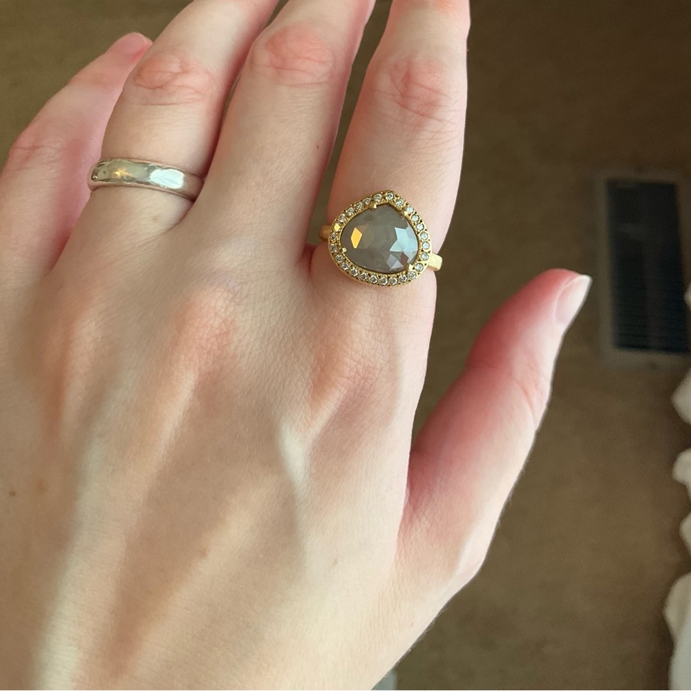 Yasuko Azuma 18k gold & large diamond halo ring, rose cut checkerboard cut, 7 - Picture 14 of 15